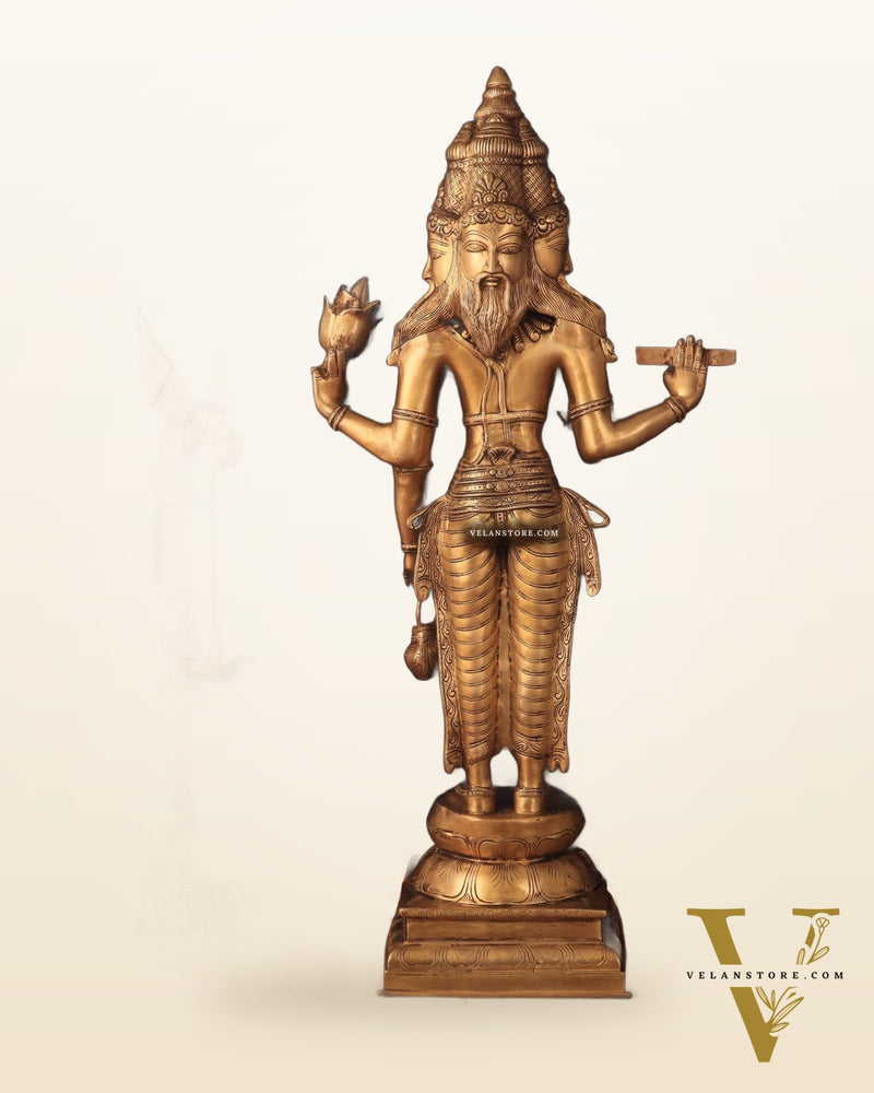 Pure Brass Standing Guru Brahma Large Statue 38.5"