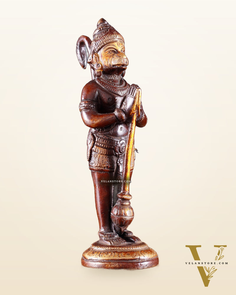 Pure Brass Standing Hanuman Ji in Namaskar 5Mudra – Dual Tone 5.2"