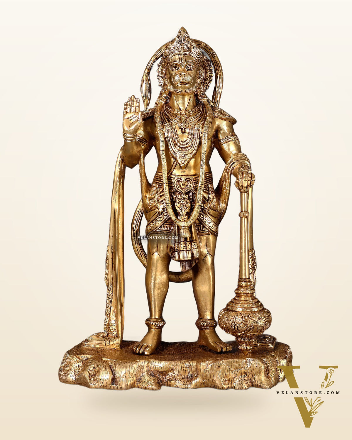 Pure Brass Standing Hanuman Statue - 18" enhanced carvings
