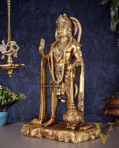 Pure Brass Standing Hanuman Statue - 18" enhanced carvings