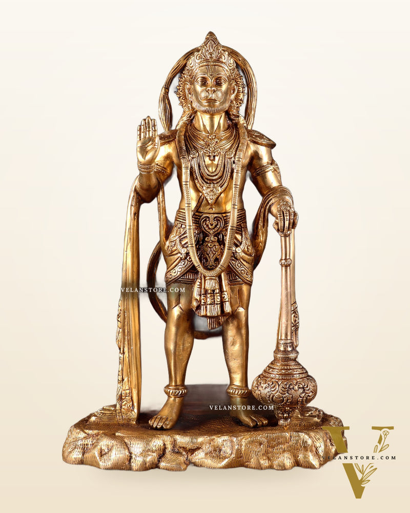 Pure Brass Standing Hanuman Statue - 18 inch