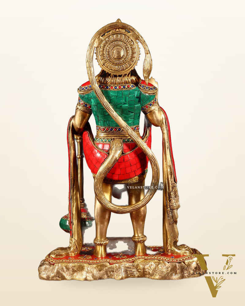 Pure Brass Standing Hanuman Statue - 18" meenakari Stonework