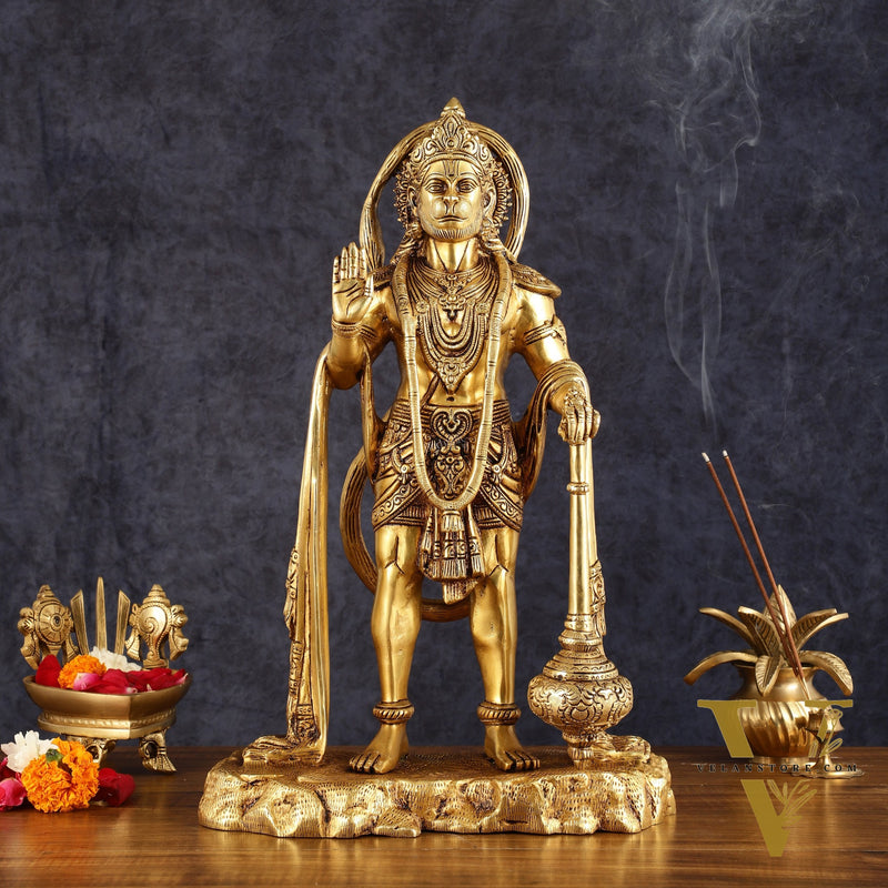 Pure Brass Standing Hanuman Statue - 18" | Symbol of Strength & Devotion