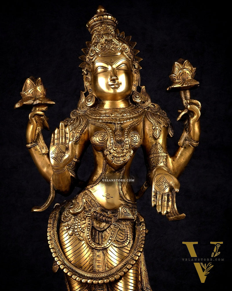 Pure Brass Standing Lakshmi Statue – 24.5”
