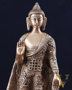 Pure Brass Standing Lord Buddha Statue – Fully Engraved 11"