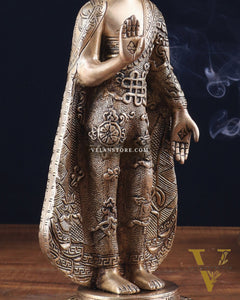 Pure Brass Standing Lord Buddha Statue – Fully Engraved 11"