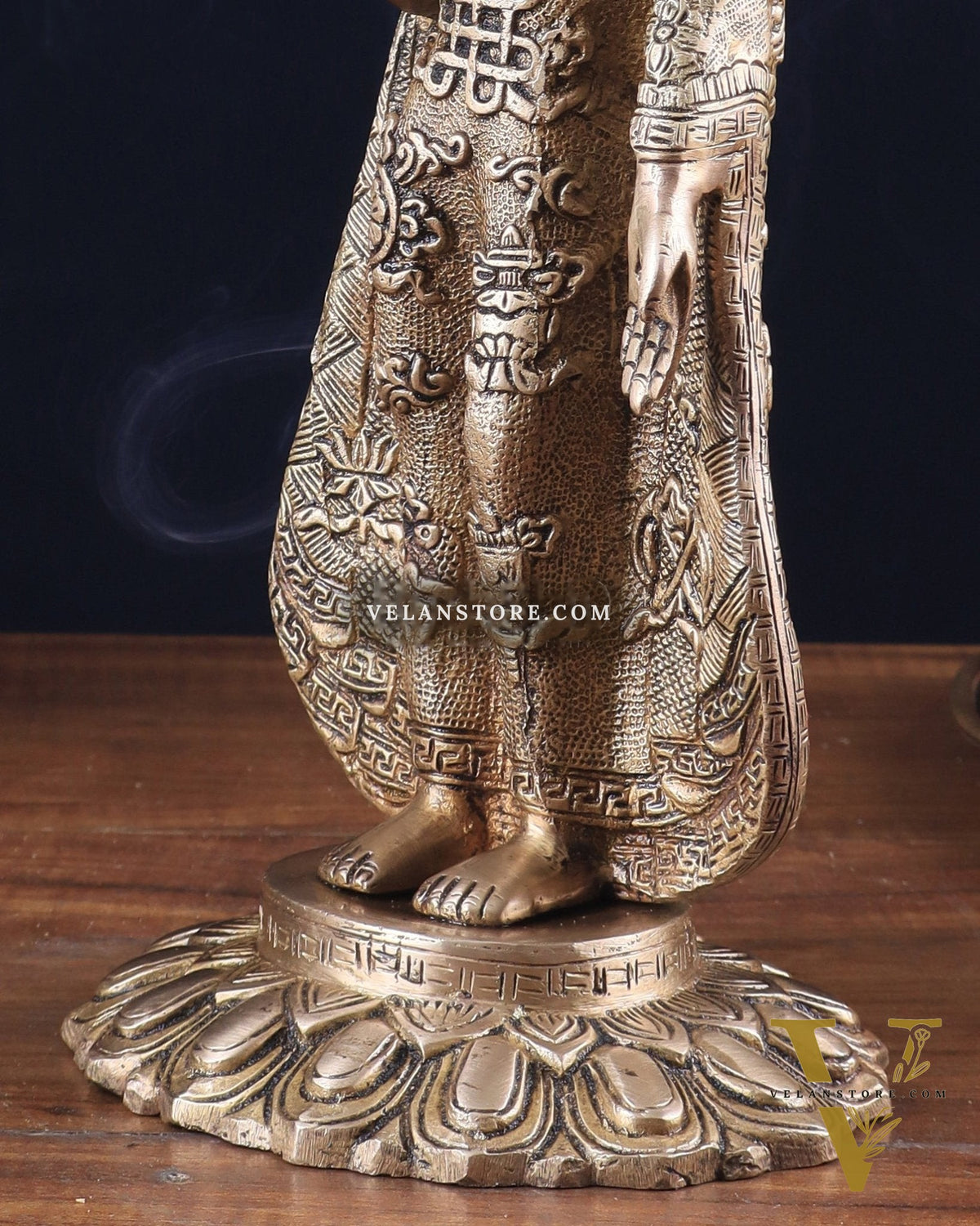 Pure Brass Standing Lord Buddha Statue – Fully Engraved 11"