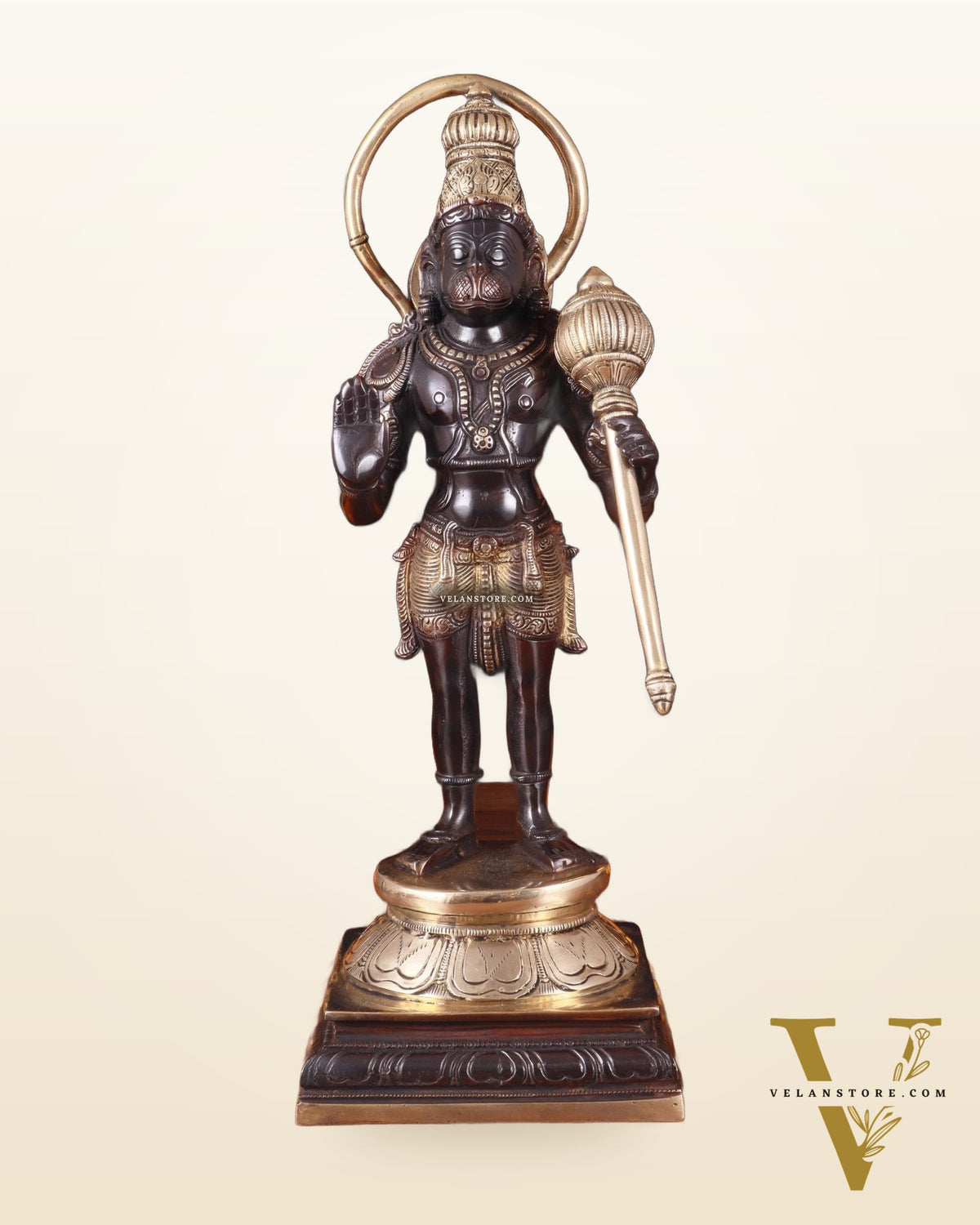 Pure Brass Standing Lord Hanuman Statue – Black Edition, 14.5 Inch