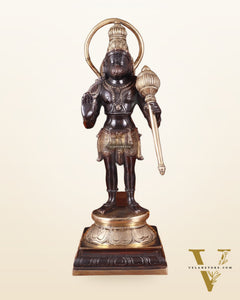 Pure Brass Standing Lord Hanuman Statue – Black Edition, 14.5 Inch