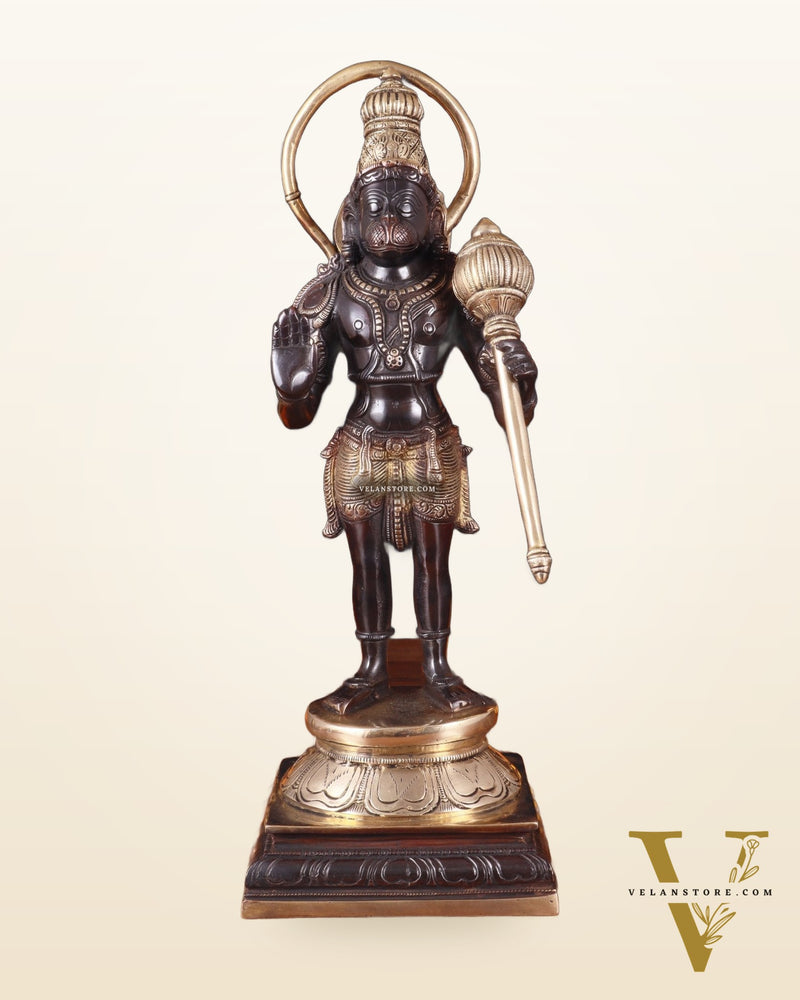 Pure Brass Standing Lord Hanuman Statue – Black Edition, 14.5 Inch