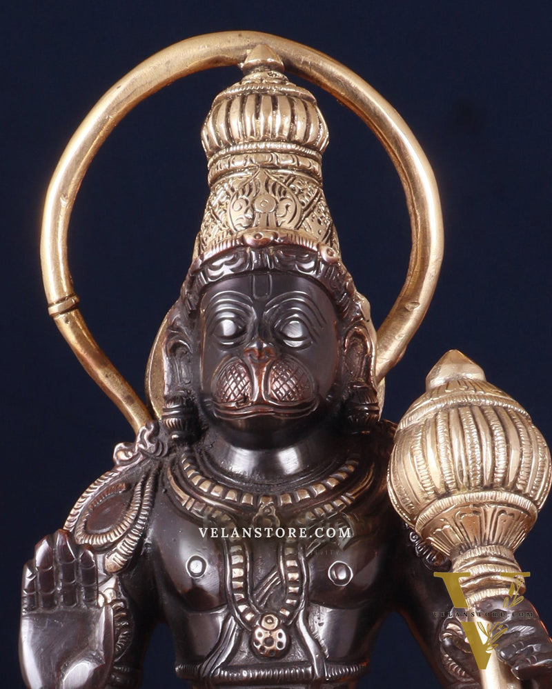 Pure Brass Standing Lord Hanuman Statue – Black Edition, 14.5 Inch
