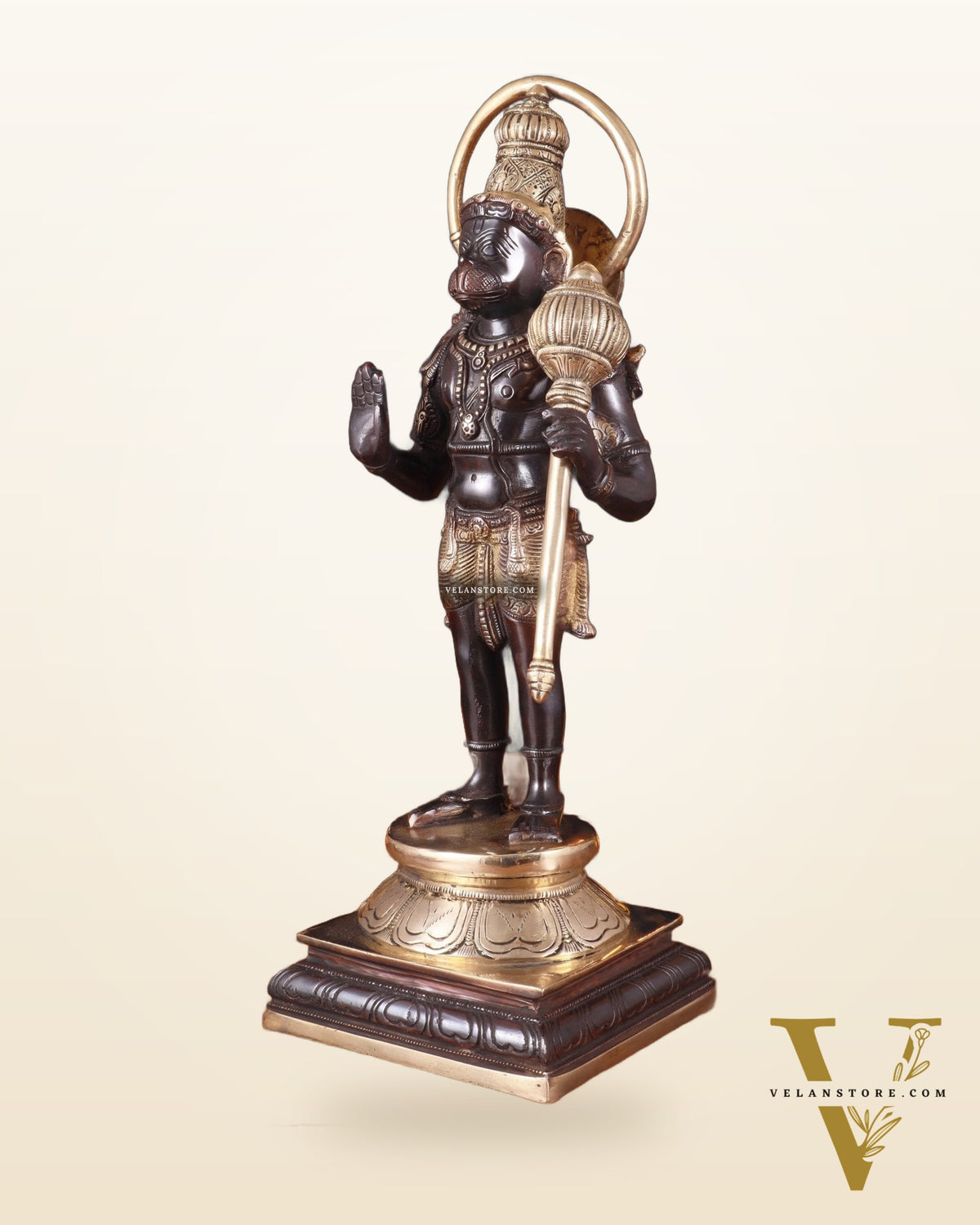 Pure Brass Standing Lord Hanuman Statue – Black Edition, 14.5 Inch