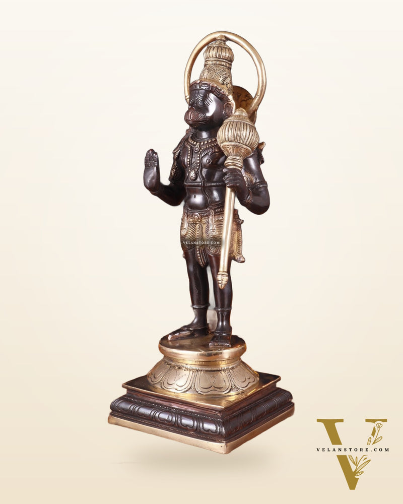 Pure Brass Standing Lord Hanuman Statue – Black Edition, 14.5 Inch