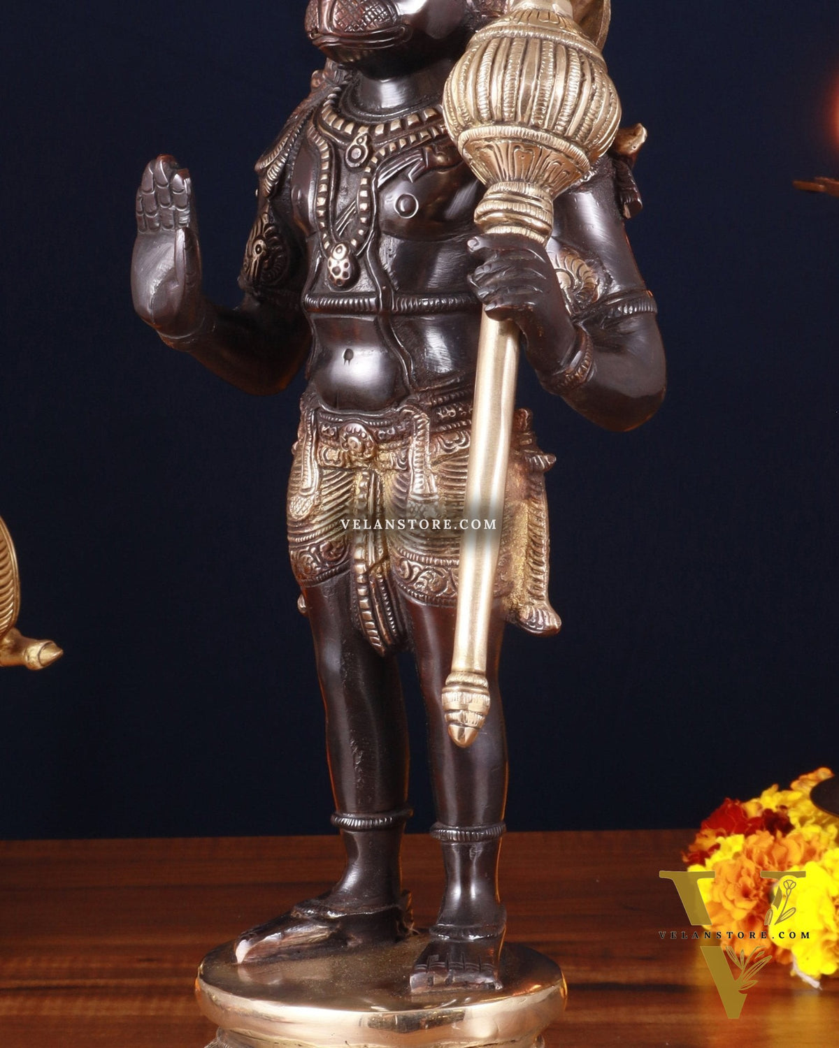 Pure Brass Standing Lord Hanuman Statue – Black Edition, 14.5 Inch