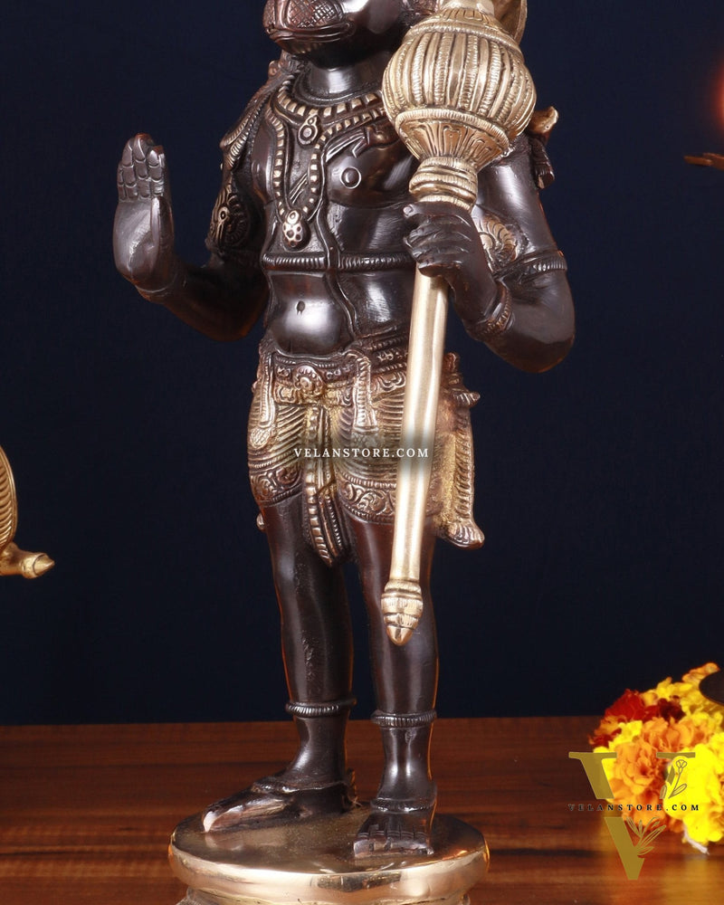 Pure Brass Standing Lord Hanuman Statue – Black Edition, 14.5 Inch