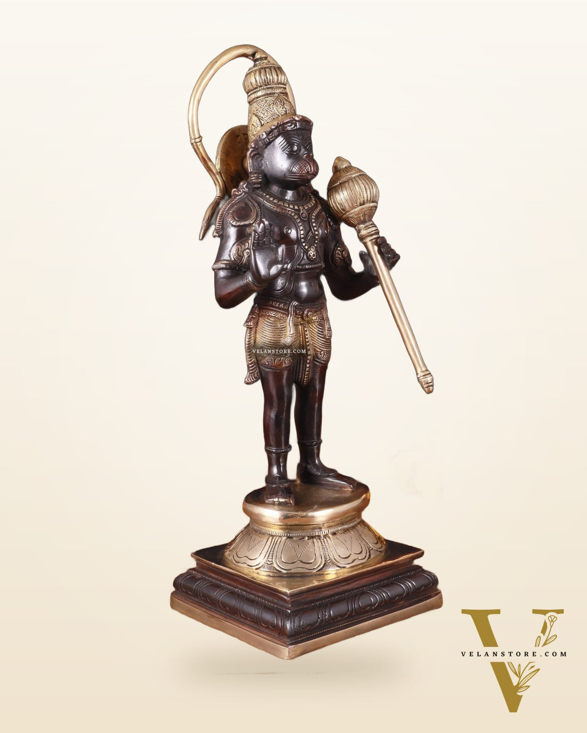Pure Brass Standing Lord Hanuman Statue – Black Edition, 14.5 Inch