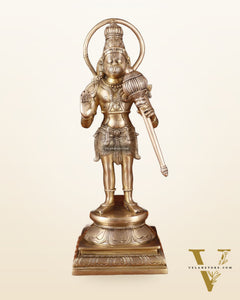 Pure Brass Standing Lord Hanuman Statue – Matte Gold Finish, 14.5 Inch