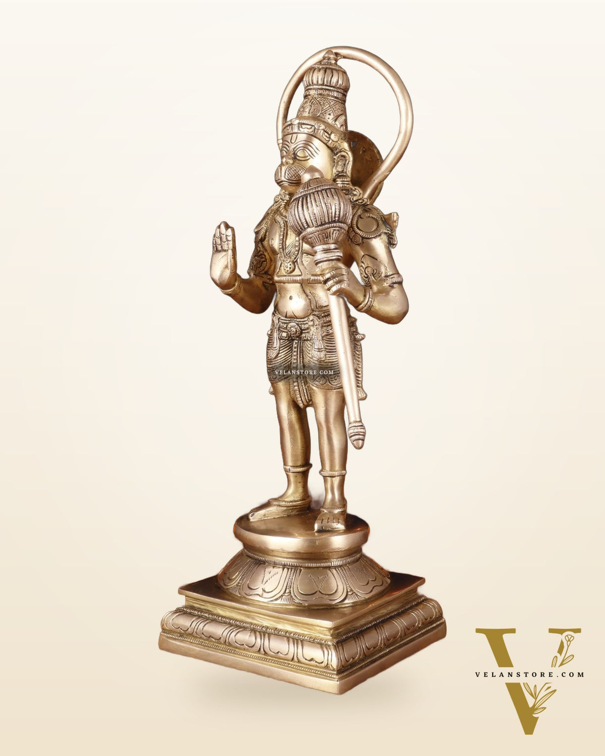 Pure Brass Standing Lord Hanuman Statue – Matte Gold Finish, 14.5 Inch