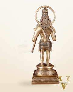 Pure Brass Standing Lord Hanuman Statue – Matte Gold Finish, 14.5 Inch