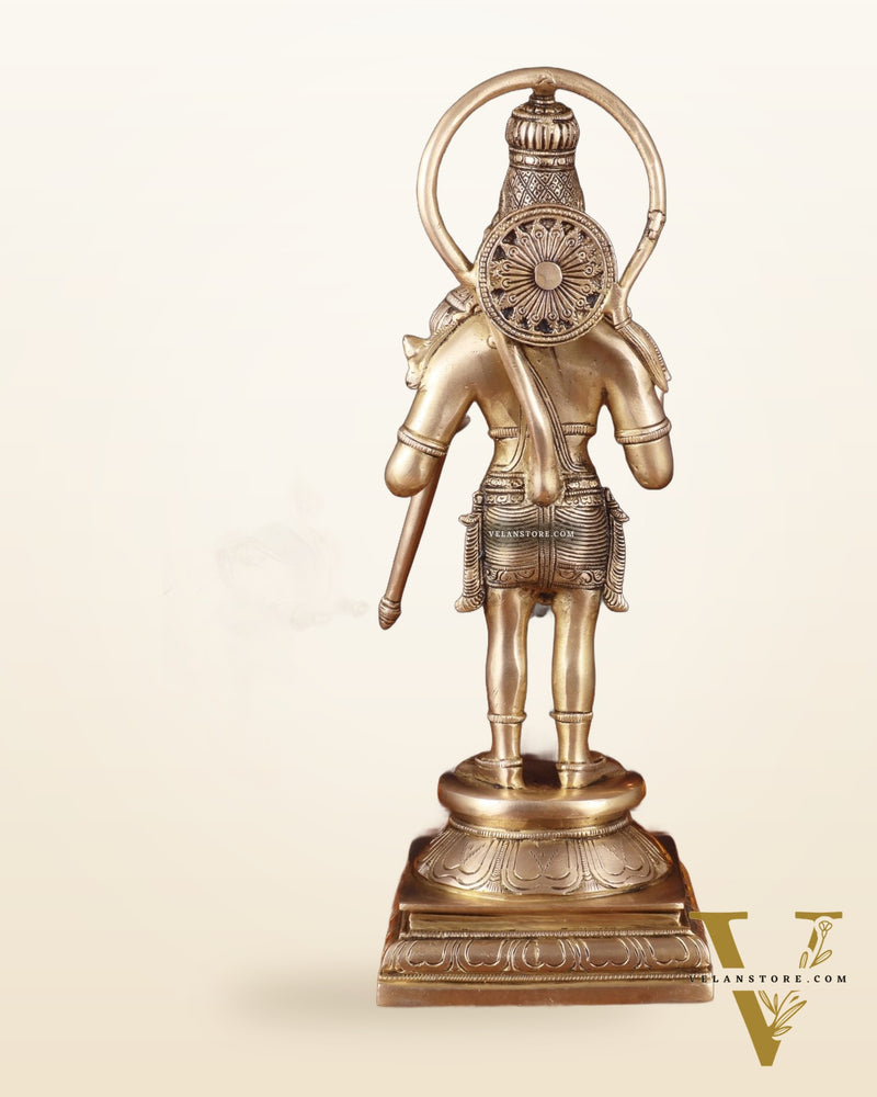 Pure Brass Standing Lord Hanuman Statue – Matte Gold Finish, 14.5 Inch