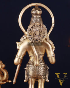 Pure Brass Standing Lord Hanuman Statue – Matte Gold Finish, 14.5 Inch