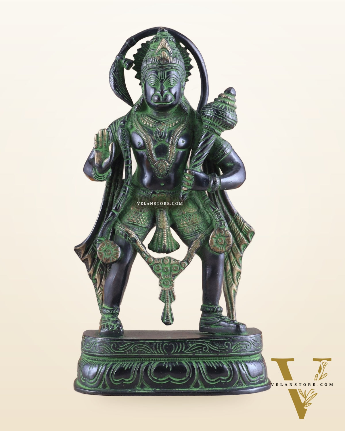 Pure Brass Standing Lord Hanuman Statue with Black and Green Tone 11 inch