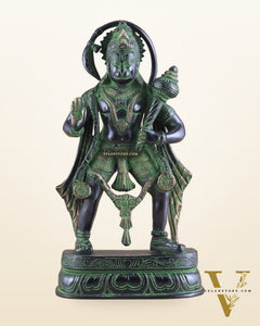 Pure Brass Standing Lord Hanuman Statue with Black and Green Tone 11 inch