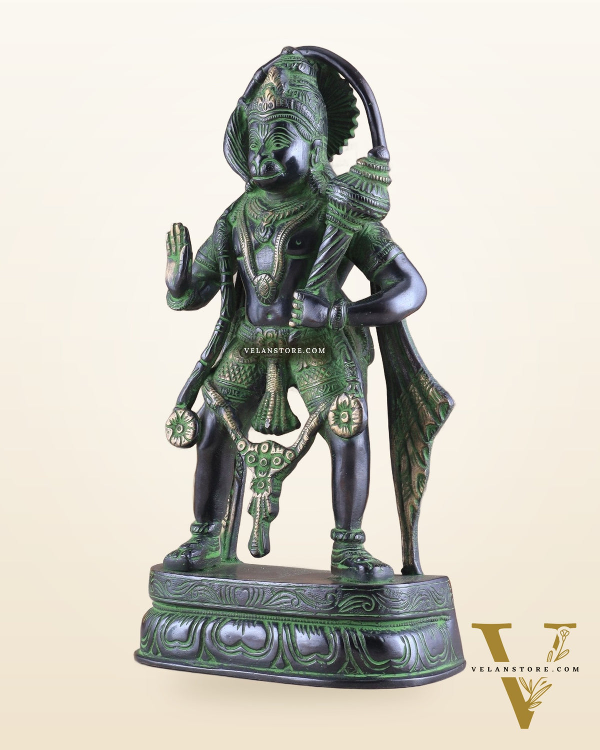 Pure Brass Standing Lord Hanuman Statue with Black and Green Tone 11 inch