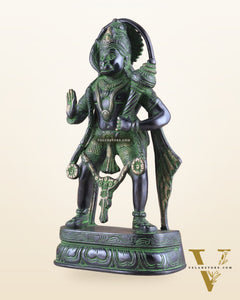 Pure Brass Standing Lord Hanuman Statue with Black and Green Tone 11 inch