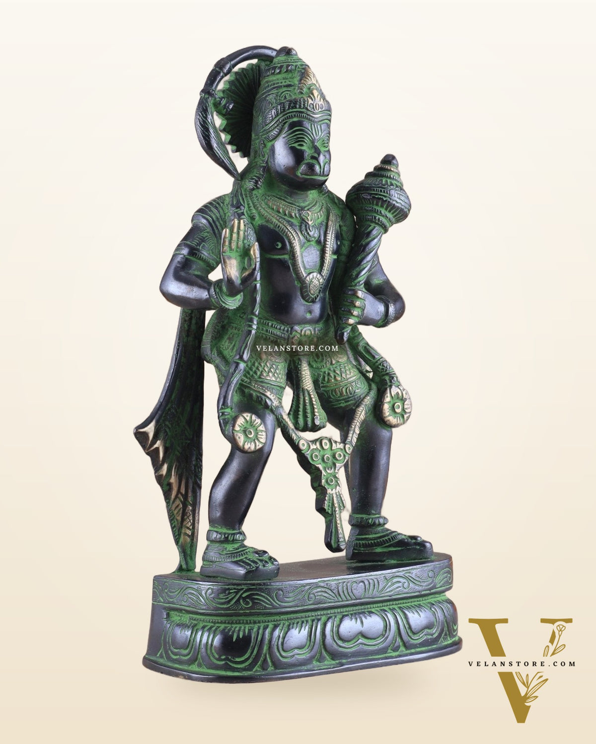 Pure Brass Standing Lord Hanuman Statue with Black and Green Tone 11 inch