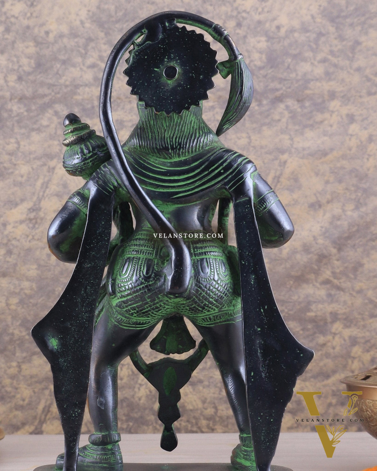 Pure Brass Standing Lord Hanuman Statue with Black and Green Tone 11 inch