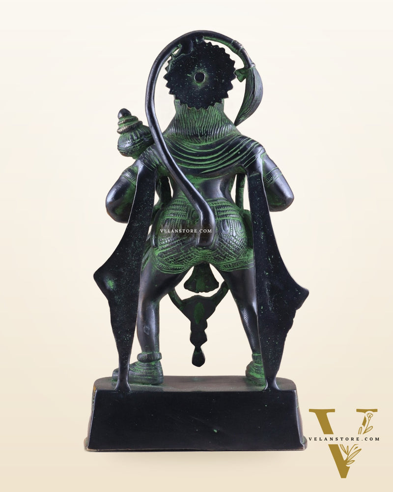 Pure Brass Standing Lord Hanuman Statue with Black and Green Tone 11 inch