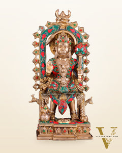 Pure Brass Standing Lord Hanuman with Kirtimukha Prabhavali 12 INCH