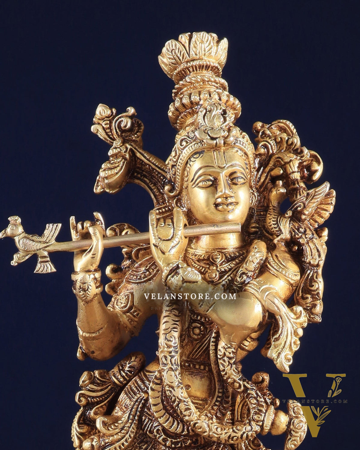 Pure Brass Standing Lord Krishna with Cow – 14"