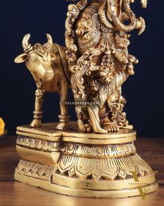 Pure Brass Standing Lord Krishna with Cow – 14"