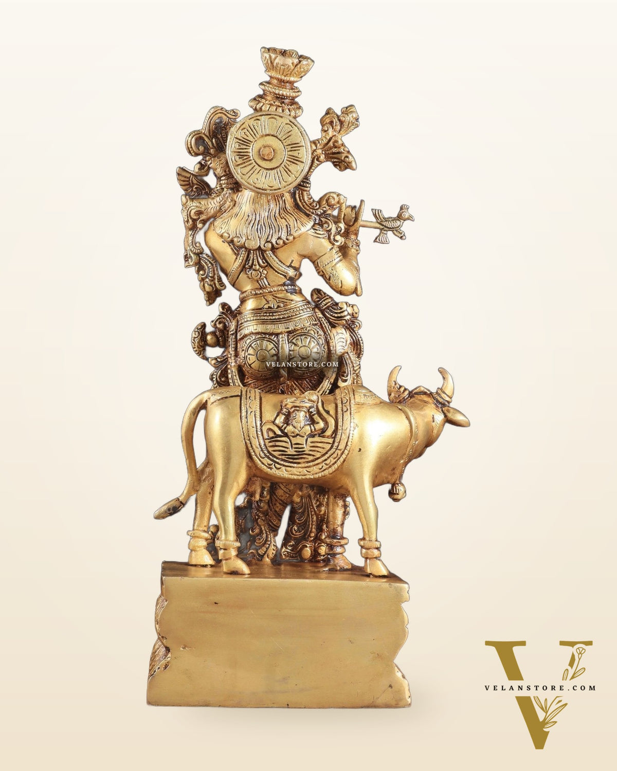 Pure Brass Standing Lord Krishna with Cow – 14"