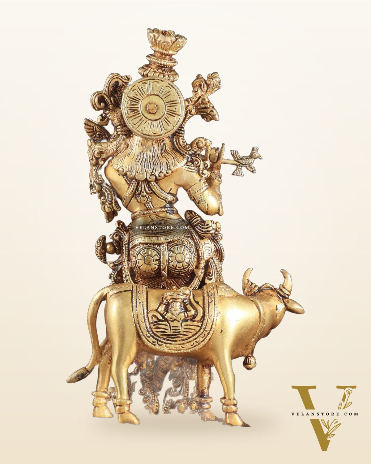 Pure Brass Standing Lord Krishna with Cow – 14"