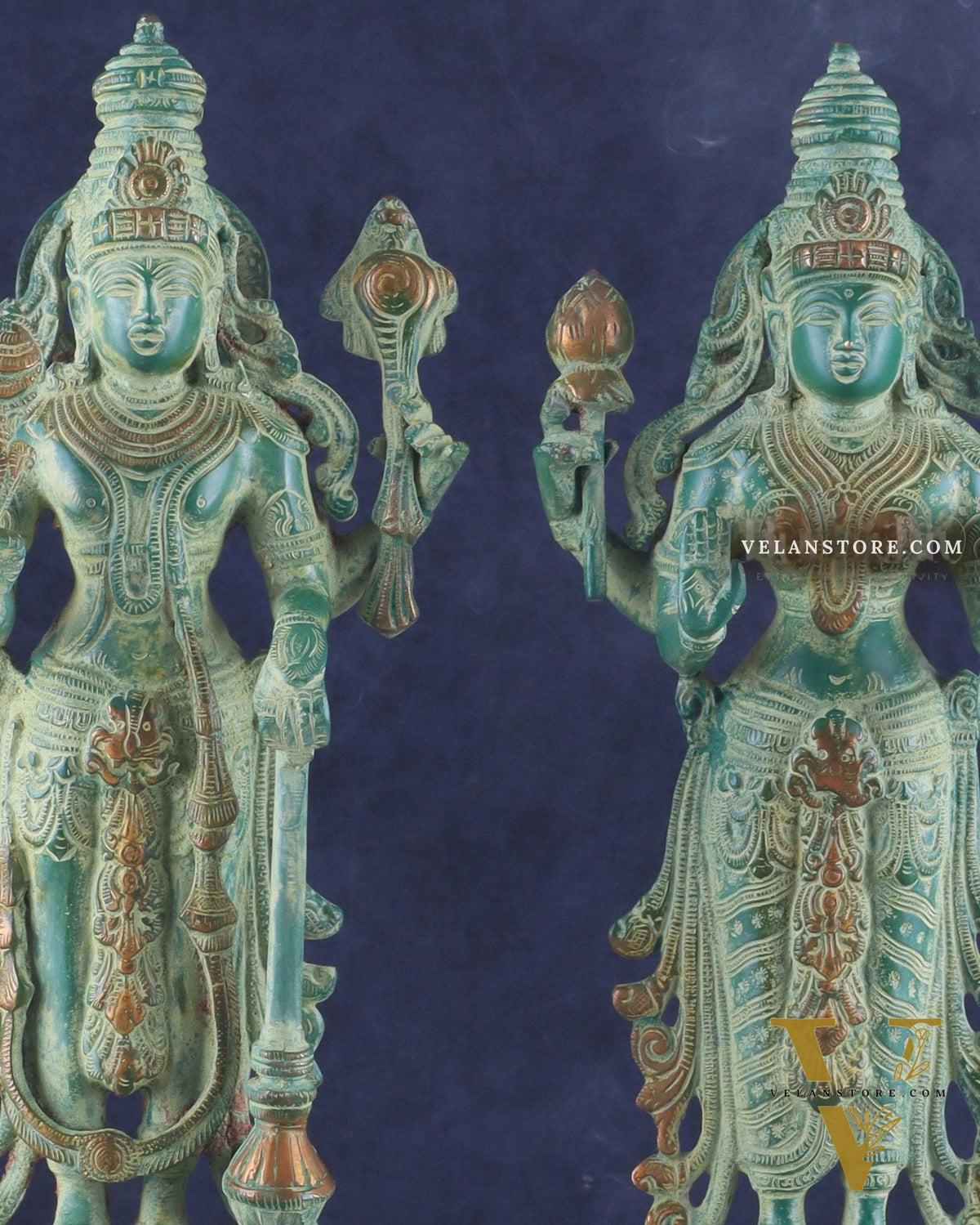 Pure Brass Standing Lord Vishnu and Goddess Lakshmi Idols 15"