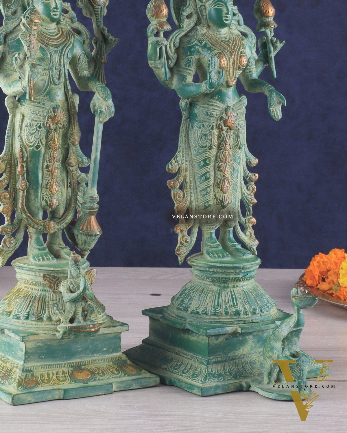 Pure Brass Standing Lord Vishnu and Goddess Lakshmi Idols 15"