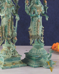 Pure Brass Standing Lord Vishnu and Goddess Lakshmi Idols 15"