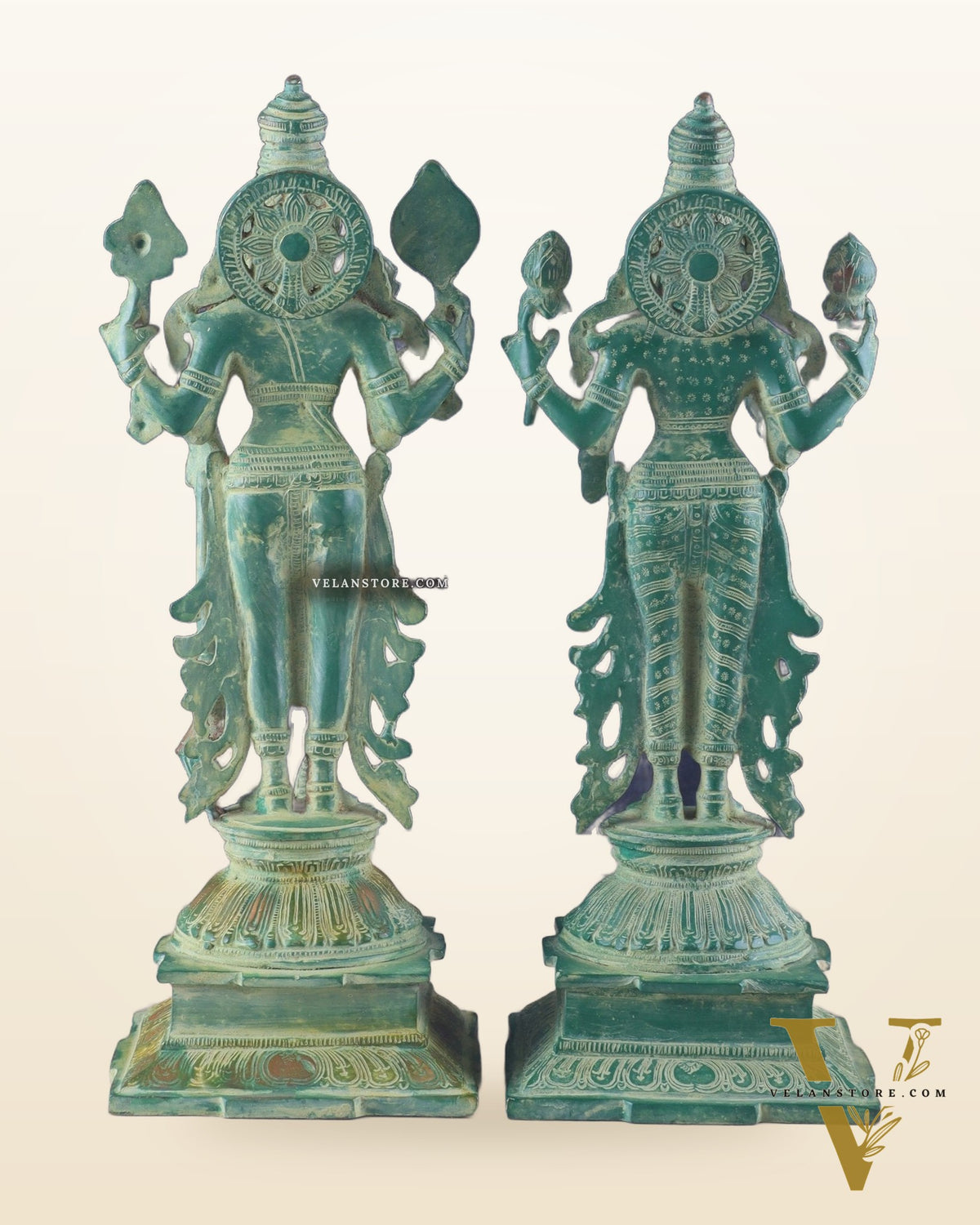 Pure Brass Standing Lord Vishnu and Goddess Lakshmi Idols 15"