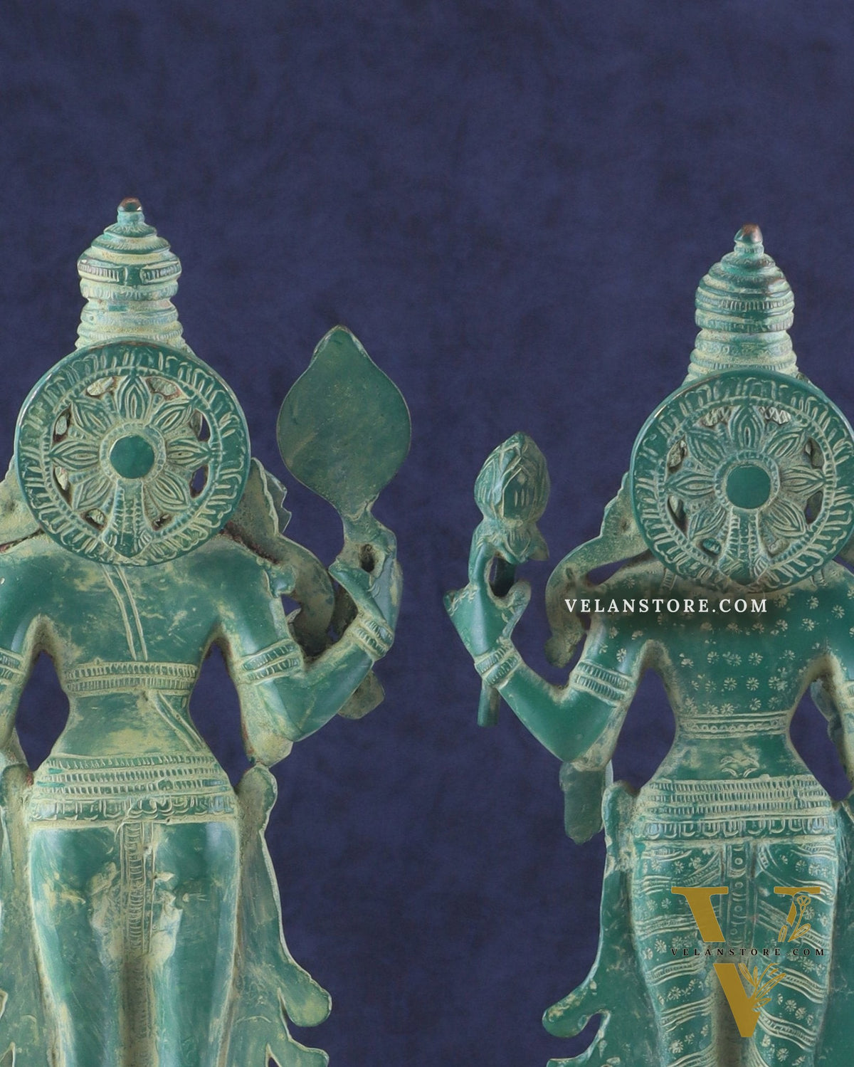 Pure Brass Standing Lord Vishnu and Goddess Lakshmi Idols 15"