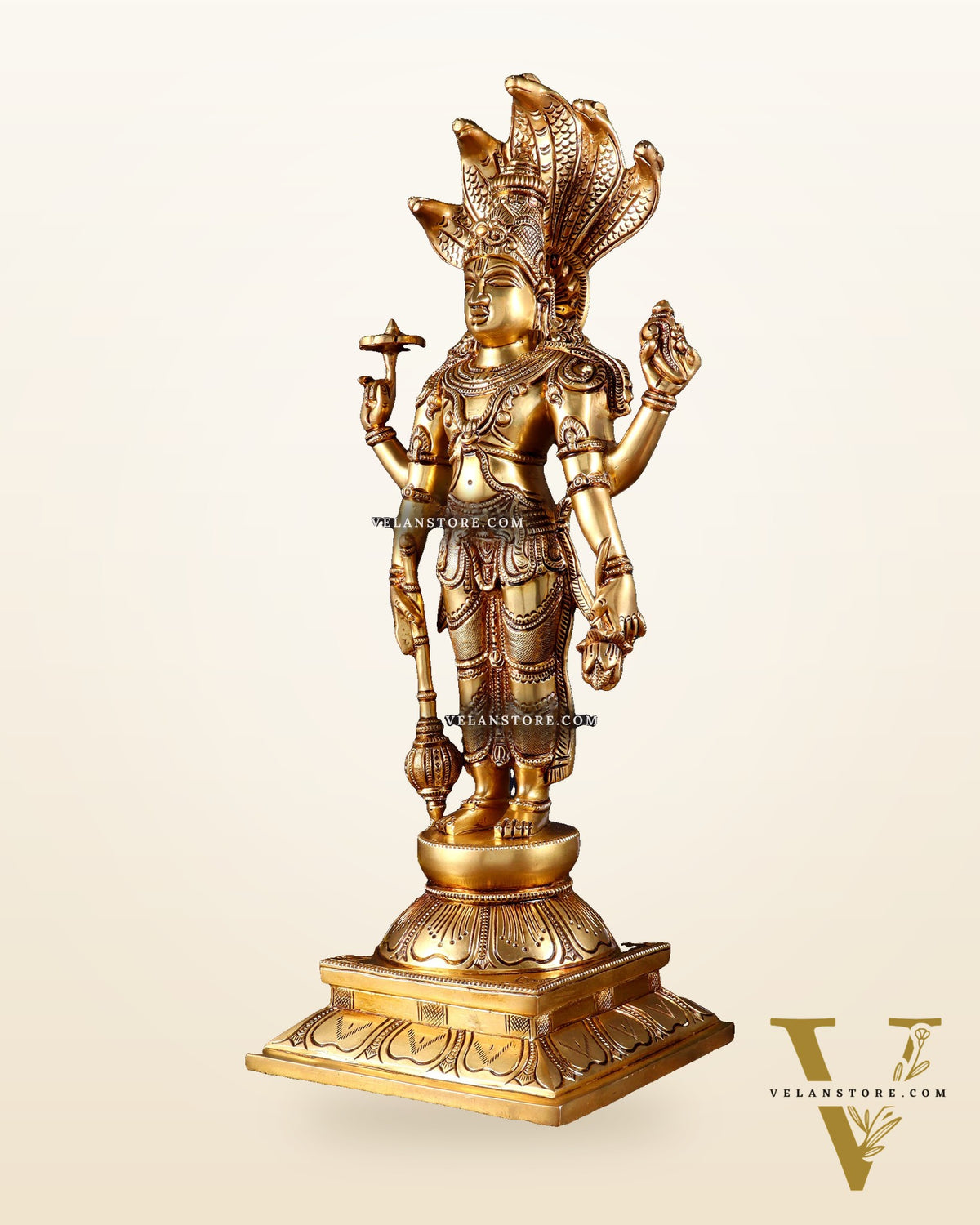Pure Brass Standing Lord Vishnu with Sheshanaag – Highly Detailed Statue 18 inch