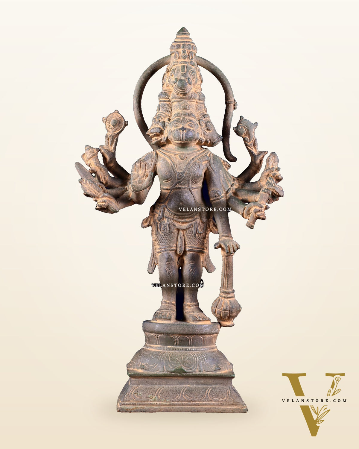 Pure Brass Standing Panchmukhi Hanuman Idol – 12 inch super antique