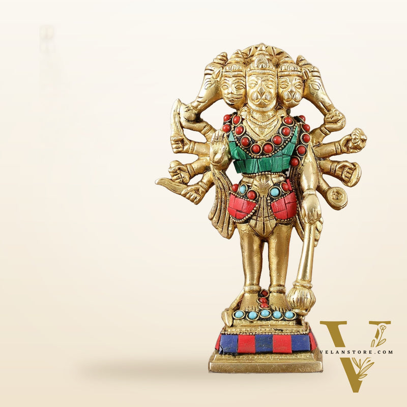 Pure Brass Standing Panchmukhi Hanuman Idol - 7"