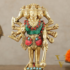 Pure Brass Standing Panchmukhi Hanuman Idol - 7"