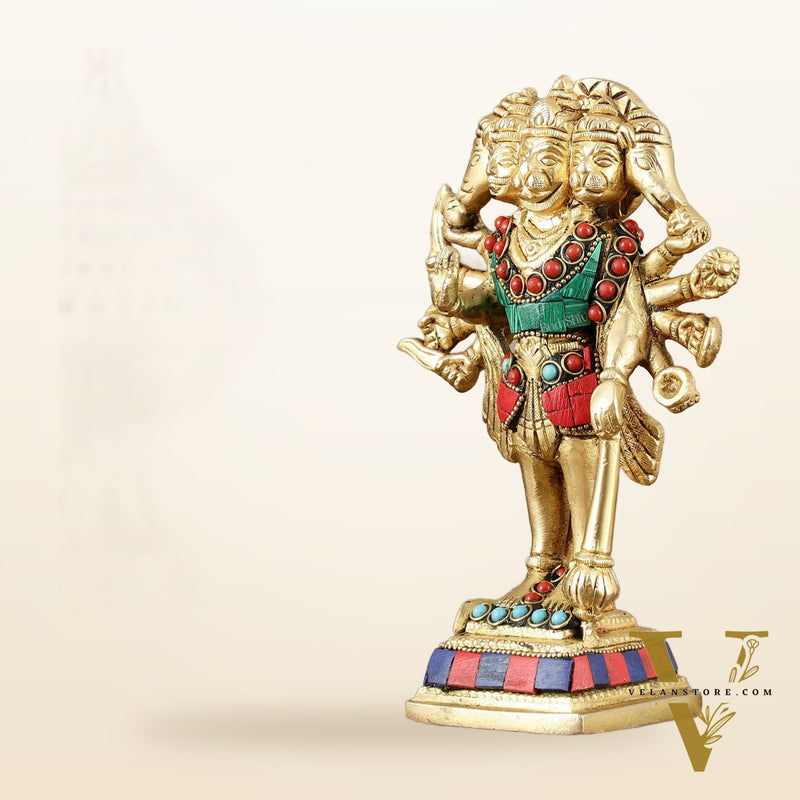 Pure Brass Standing Panchmukhi Hanuman Idol - 7"