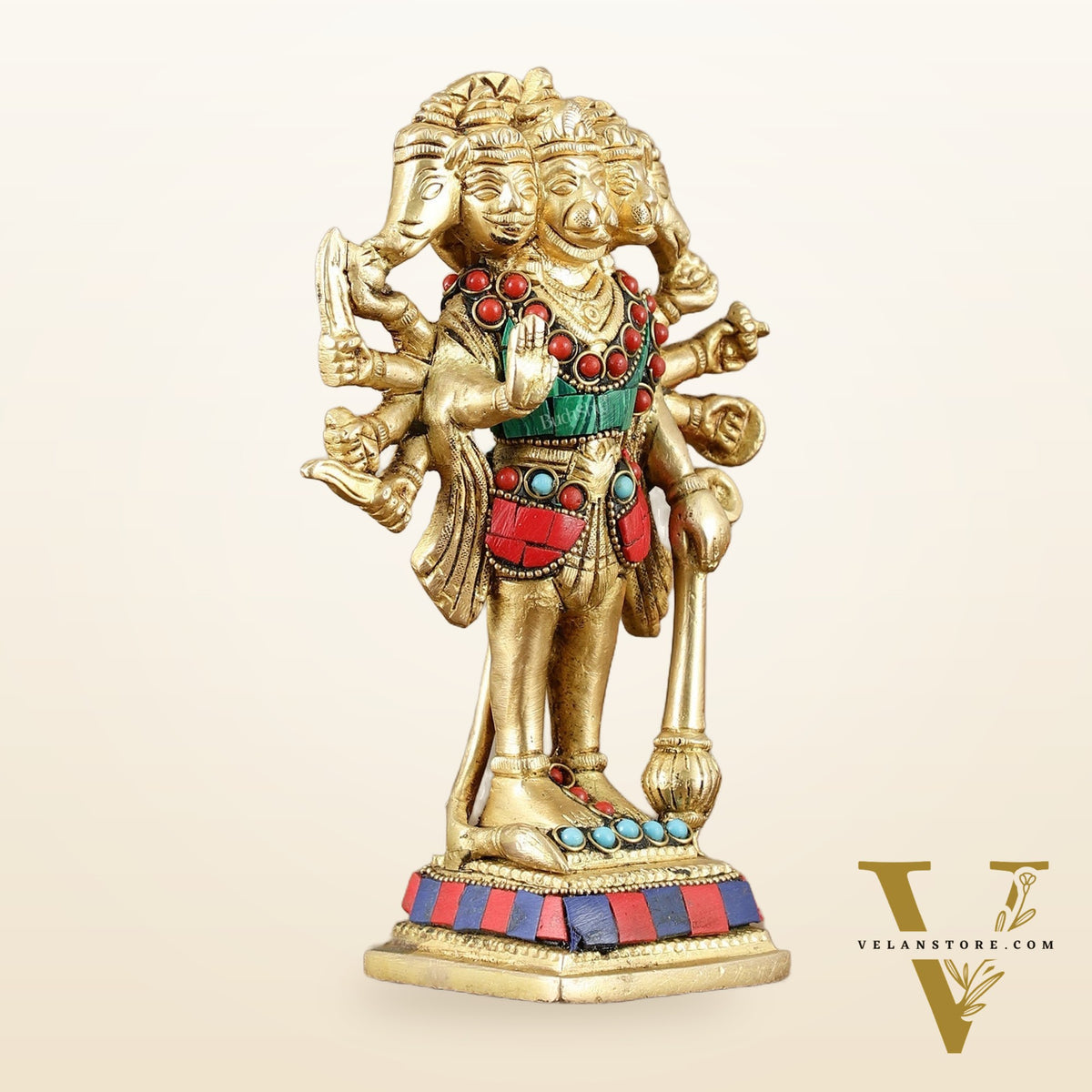 Pure Brass Standing Panchmukhi Hanuman Idol - 7"