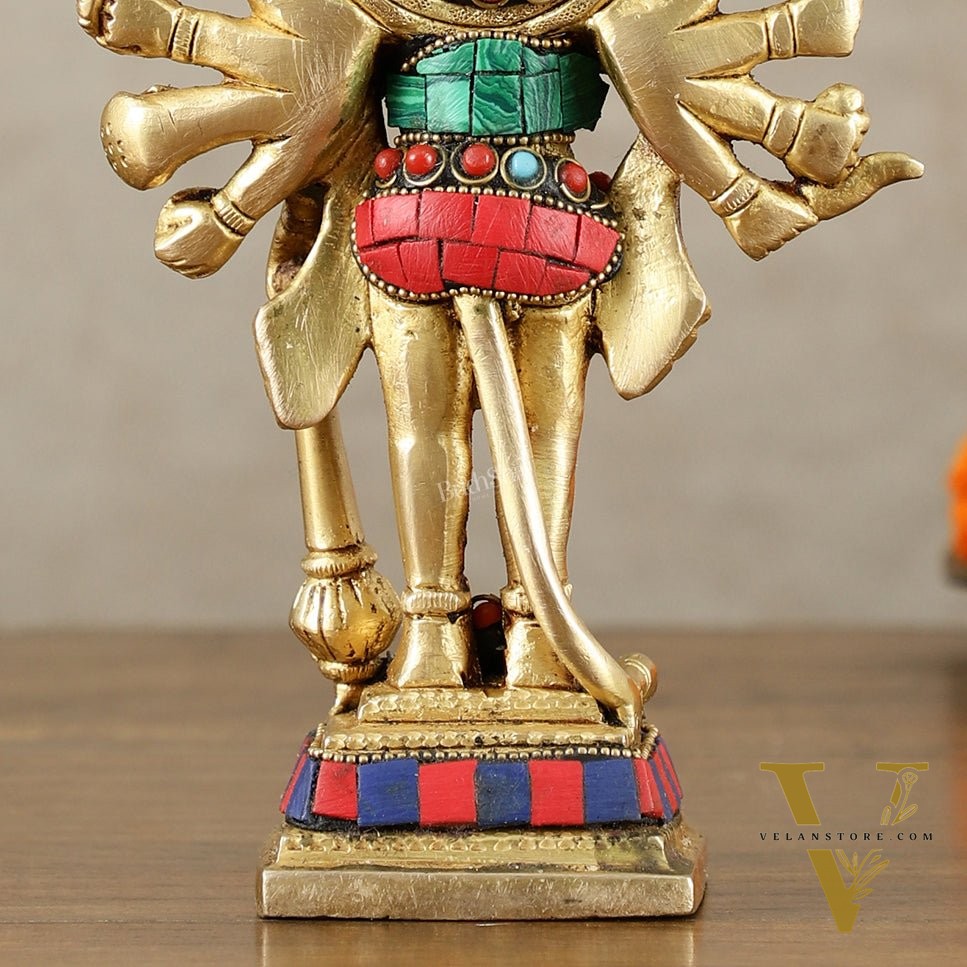 Pure Brass Standing Panchmukhi Hanuman Idol - 7"