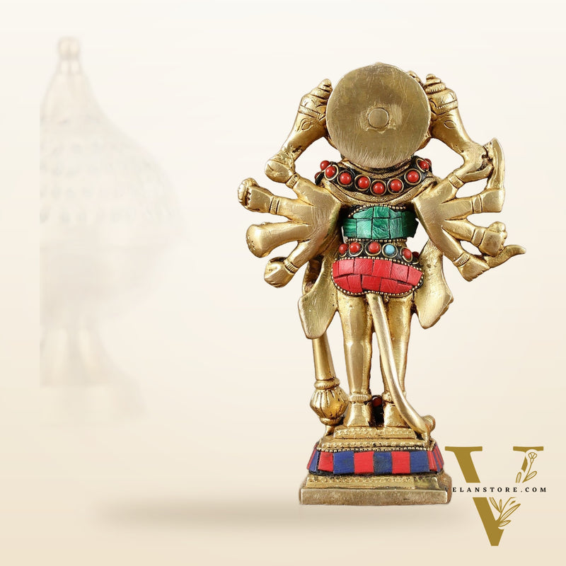 Pure Brass Standing Panchmukhi Hanuman Idol - 7"